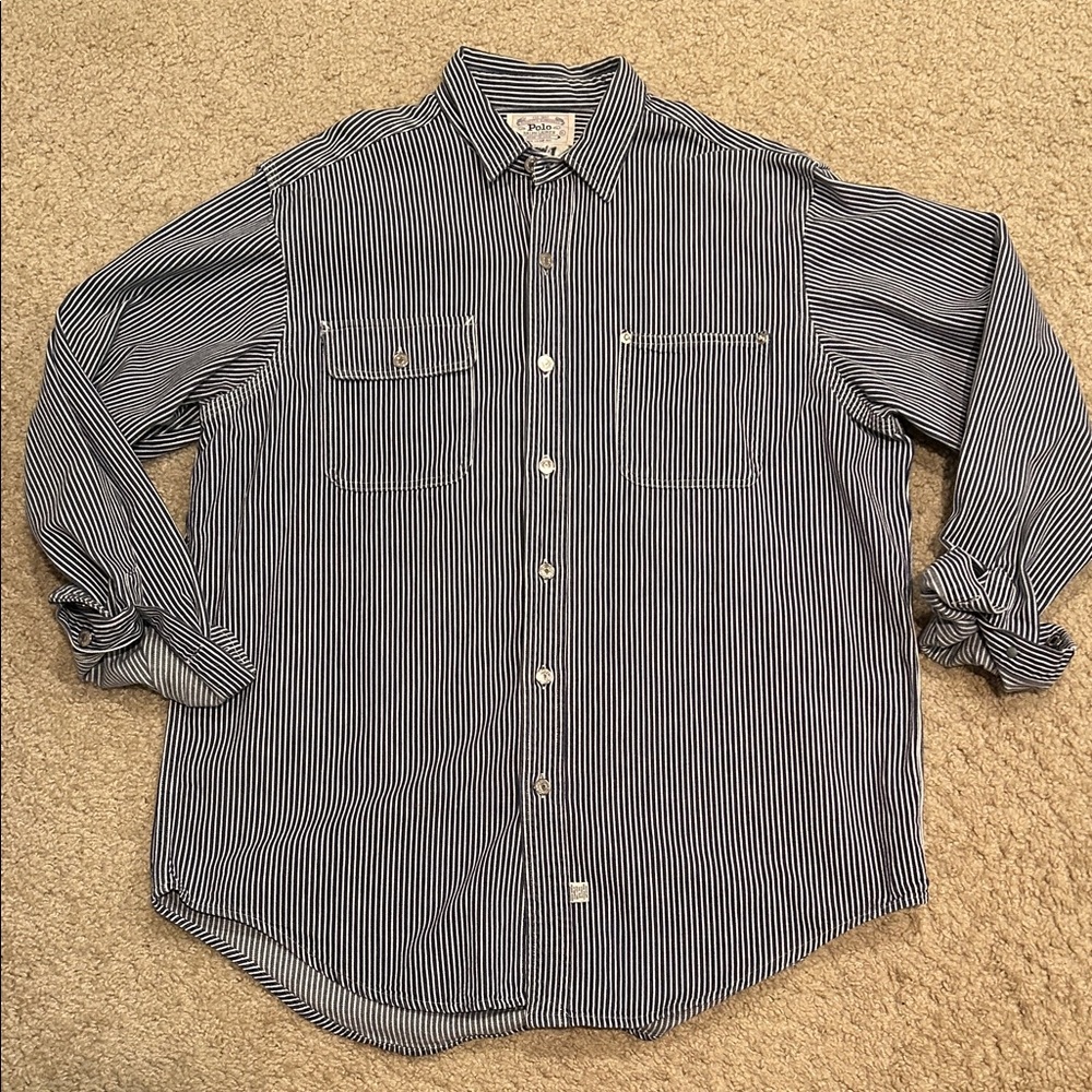 Ralph Lauren Polo Blue and White Striped Denim Casual Shirt